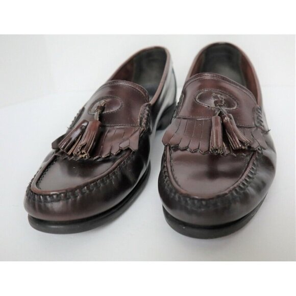 MEN'S BURGUNDY RED LEATHER LOAFER W/ TASSELS HUSH PUPPIES - SIZE 8M - Picture 3 of 9